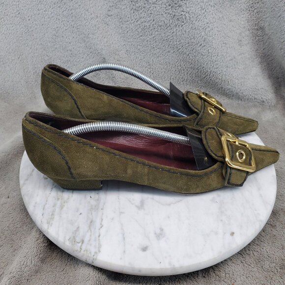 Prada Shoes Womens EU 37 US 7 Olive Green Suede Kitten Heel *Read* - Picture 7 of 10